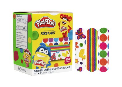 Dukal 1087742 American White Cross Kid Design (Play Doh) Adhesive Strip, 3/4 x 3 Inch