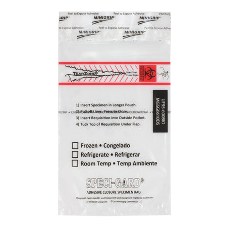 Minigrip UF95-600BIO Speci-Gard Specimen Transport Bag, Document Pouch, Adhesive Closure, 6 x 10"