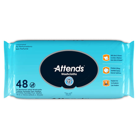 Attends WCU48 Unscented Washcloths, 48 Count Soft Pack