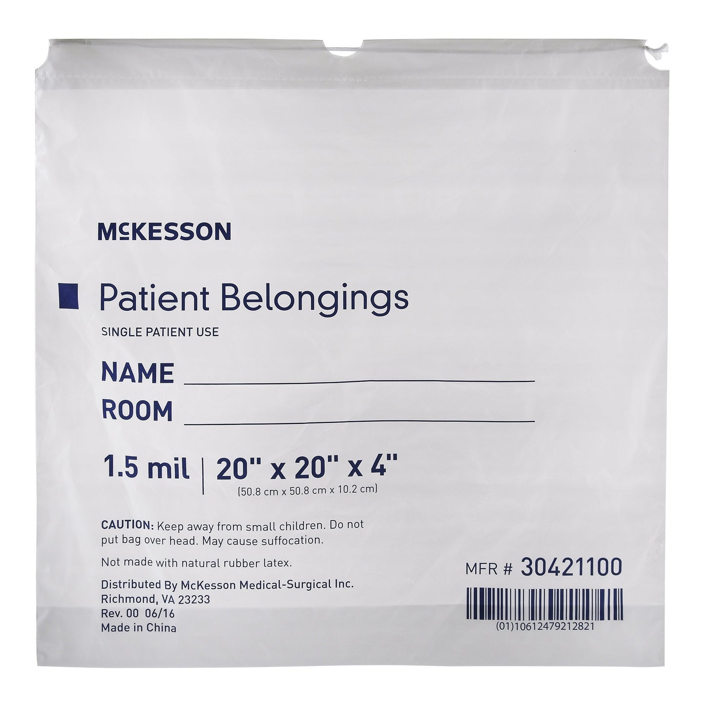McKesson Patient Belongings Bag, White