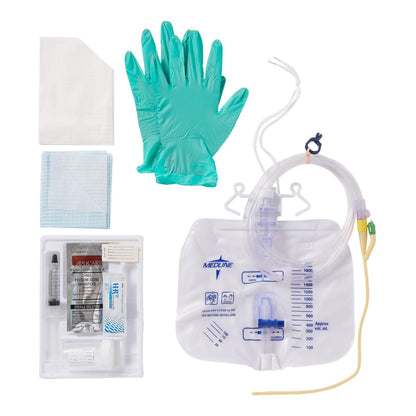 Indwelling Catheter Tray Medline Closed System / Foley 14 Fr. 10 cc Balloon Silicone Elastomer Coated Latex