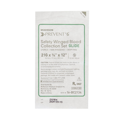 McKesson Prevent® G Blood Collection Set, 21 Gauge, ¾-inch needle length