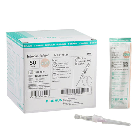Introcan Safety® Peripheral IV Catheter, 20 Gauge, Straight