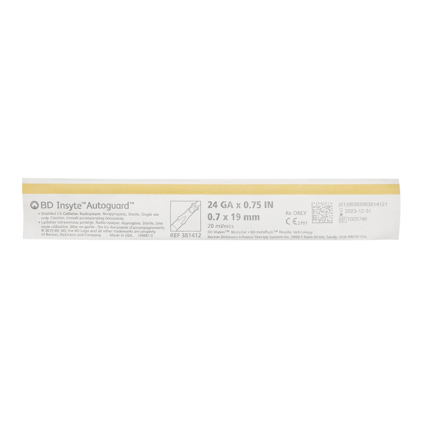 BD 381412 Insyte-N™ Autoguard™ Peripheral IV Catheter, 24 Gauge