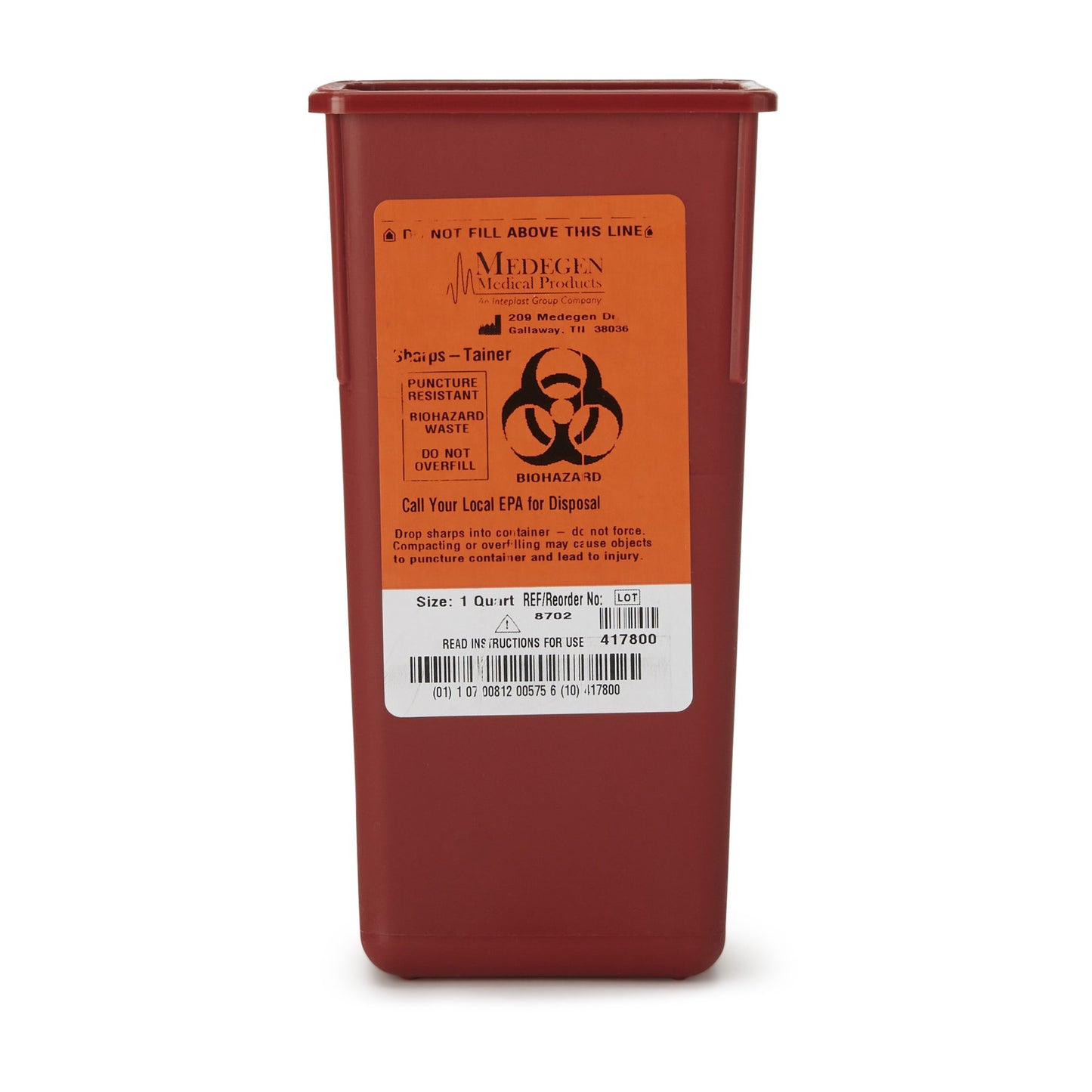 Sharps Multi-purpose Sharps Container, 1 Quart, 7 x 3-1/2 x 3-1/2 Inch by Medegen Medical Products LLC product image - view 2