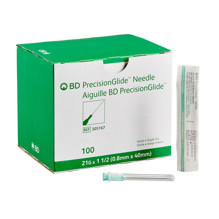 BD 305167 PrecisionGlide Hypodermic Needle, 21 Gauge, 1.5 Inch Length