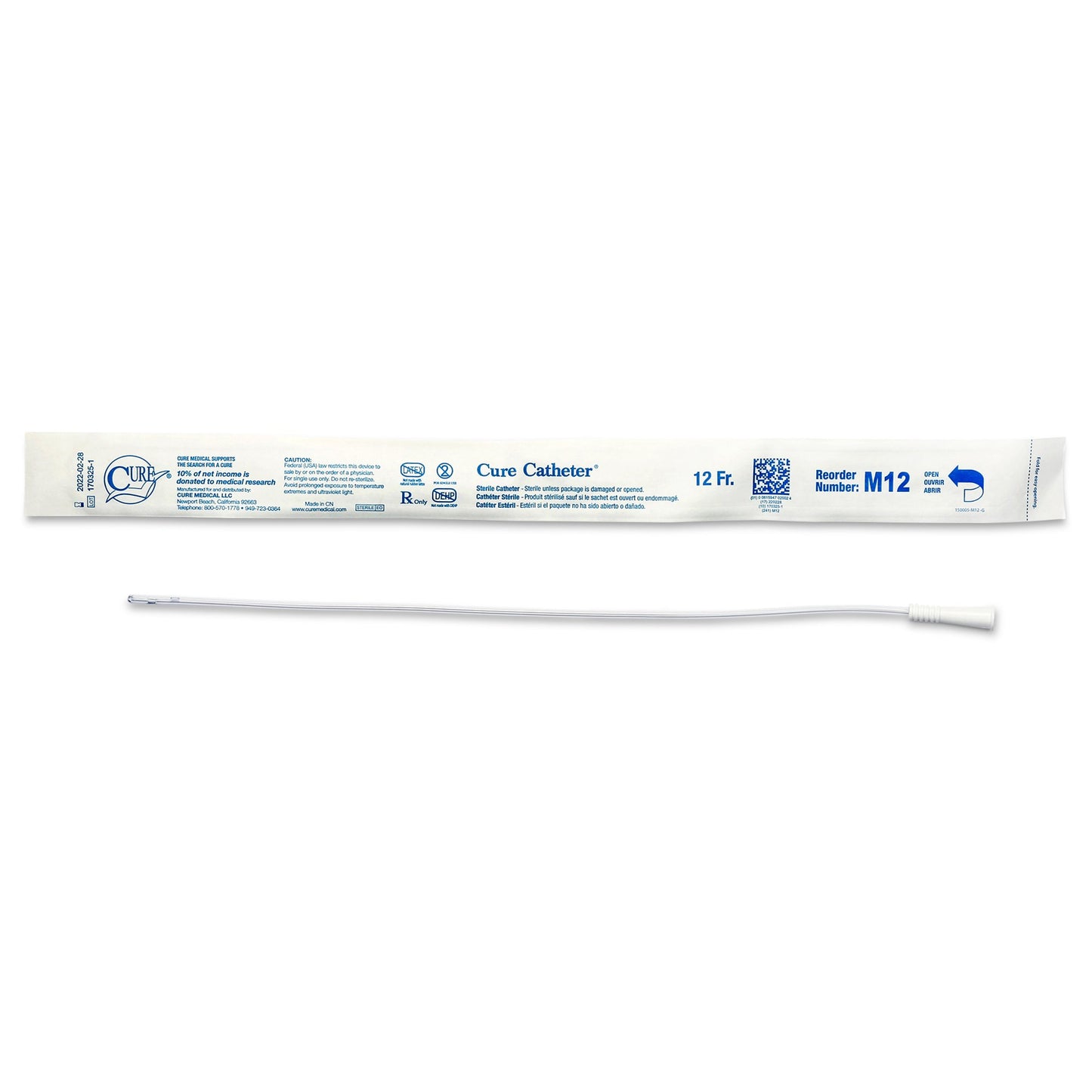Cure Catheter™ Male Intermittent Catheter, 12 Fr., Straight