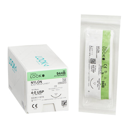 Surgical Specialties 944B LOOK Nylon Nonabsorbable Suture with Needle, Reverse Cutting Monofilament