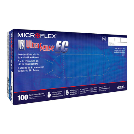 Microflex USE-880-M Ultrasense EC Extended Cuff Length Exam Glove, Medium, Blue
