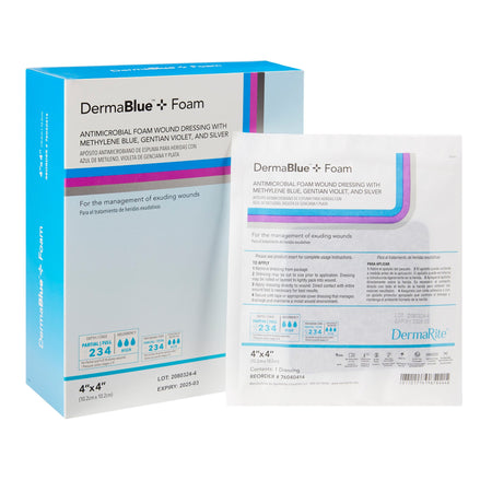DermaRite 76040414 DermaBlue+ Foam Silver Foam Dressing, 4 x 4 Inch