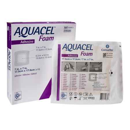 ConvaTec 420621 Aquacel Silicone Adhesive with Border Silicone Foam Dressing, 7 x 7 Inch