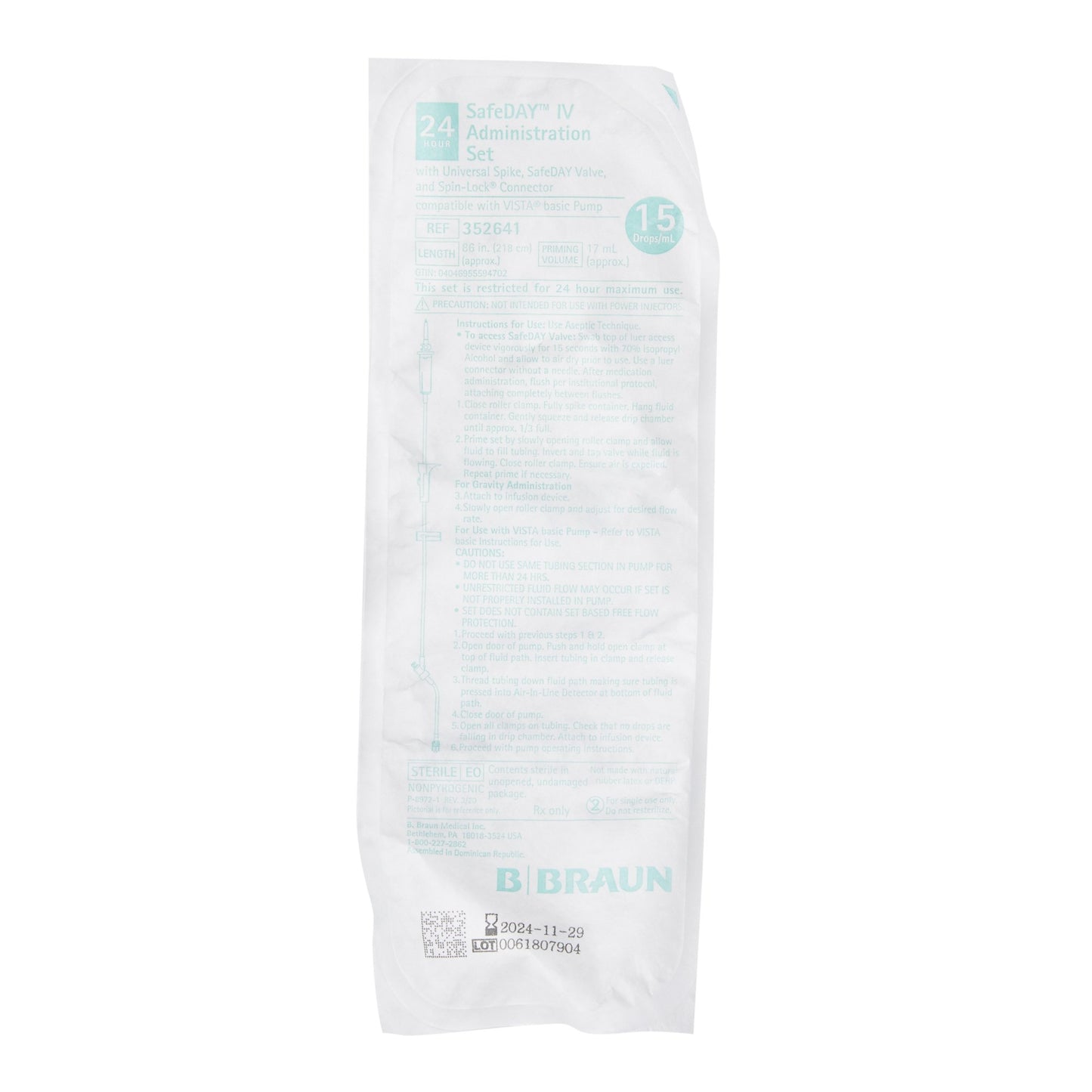 SafeDay™ Primary IV Administration Set 1 Injection Sites 352641
