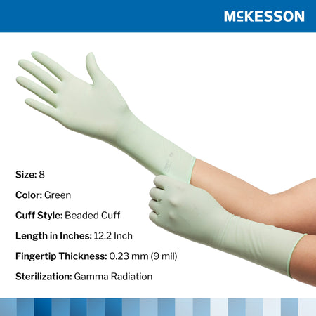 McKesson 20-2080N Perry Performance Plus Polyisoprene Surgical Glove, Size 8, Green
