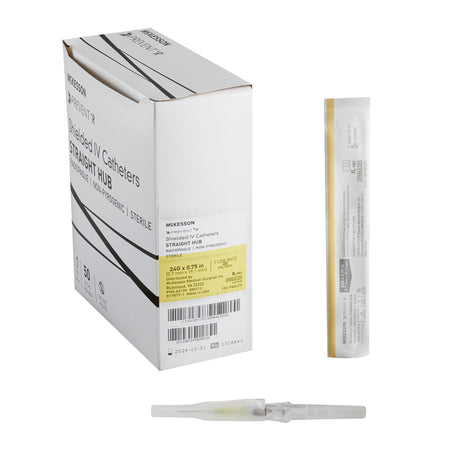 Peripheral IV Catheter McKesson Prevent® R 24 Gauge 3/4 Inch Straight Hub Non Blood Control Push Button Safety