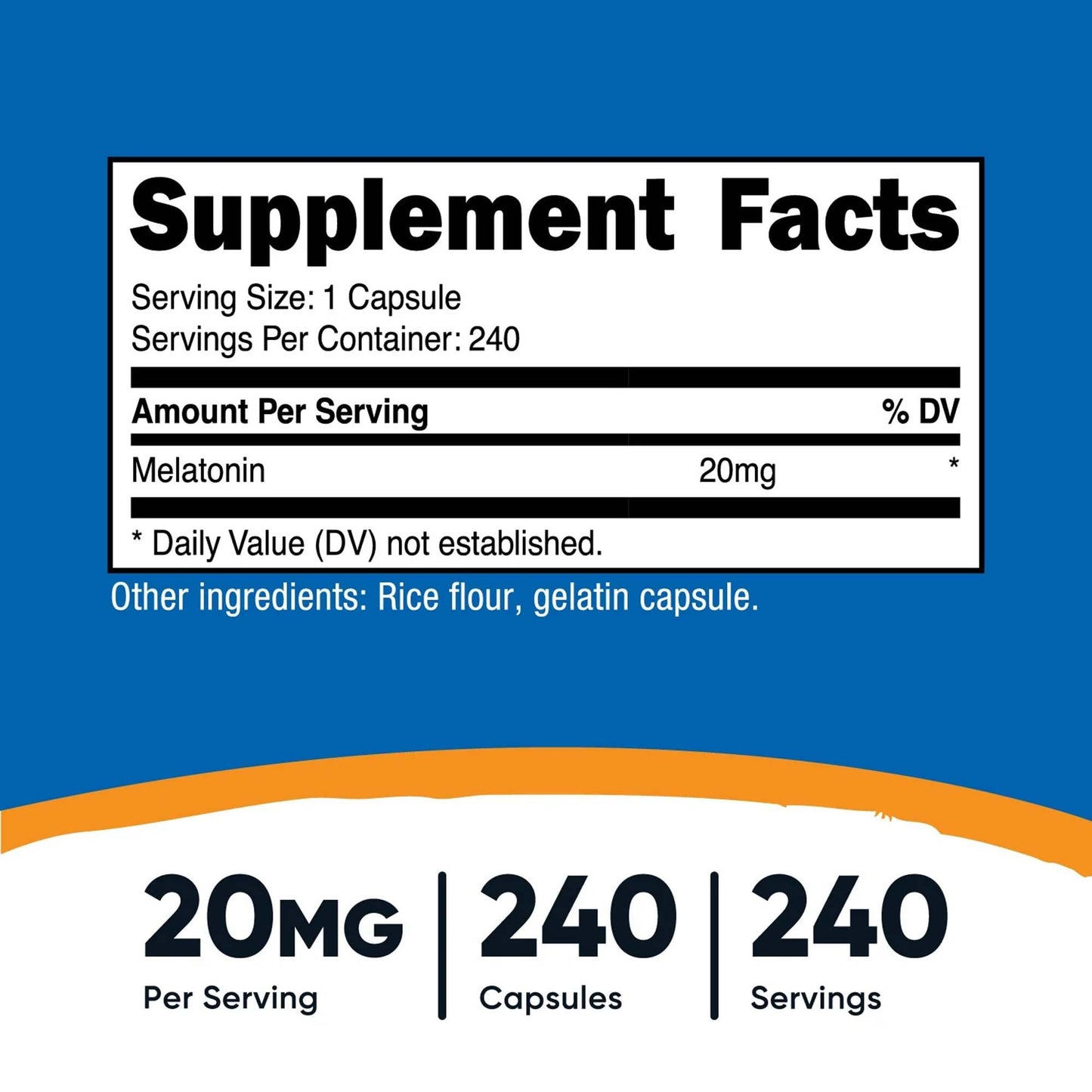 Dietary Supplement nutricost® Melatonin 20 mg Strength Capsule 240 Per Bottle