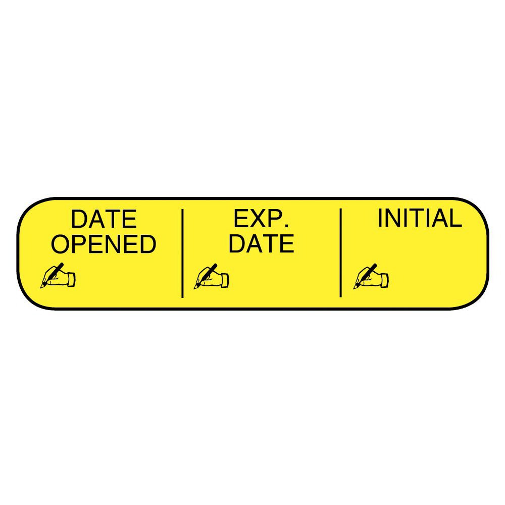 Pre-Printed / Write On Label Apothecary Products® Auxiliary Label Yellow Paper DATE OPENED/EXP. DATE/INITIAL Black Quality Control Label 3/8 X 1-9/16 Inch
