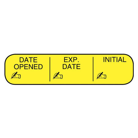 Pre-Printed / Write On Label Apothecary Products® Auxiliary Label Yellow Paper DATE OPENED/EXP. DATE/INITIAL Black Quality Control Label 3/8 X 1-9/16 Inch