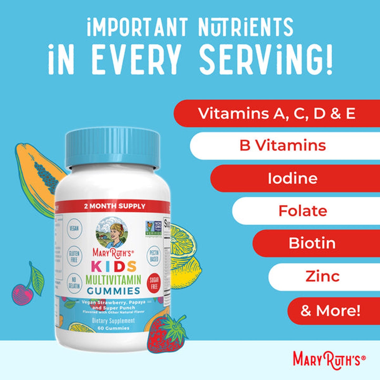 Mary Ruth's® Kids Multivitamin with Zinc and Iodine Gummies, Fruit Flavors