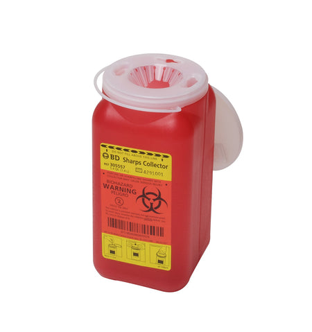 BD 305557 Red Sharps Container, 1.4 Quart, 7¾ x 3¾ x 3¾ Inch