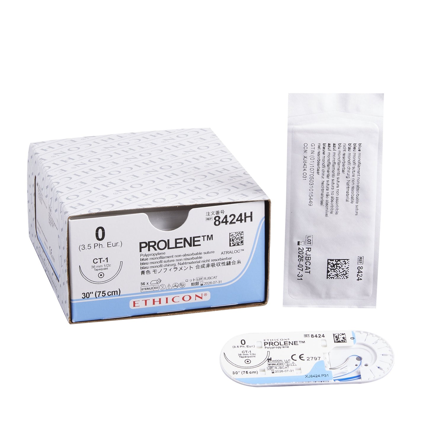Ethicon Nonabsorbable Suture with Needle Prolene™ Polypropylene CT-1 1/2 Circle Taper Point Needle Size 0 Monofilament