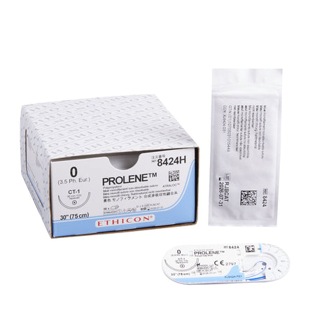 Ethicon 8424H Prolene Polypropylene Nonabsorbable Suture with Needle, Size 0, CT-1 Taper Point
