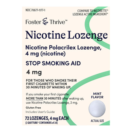 McKesson 70677117701 Foster & Thrive Nicotine Polacrilex 4 mg Lozenges Mint