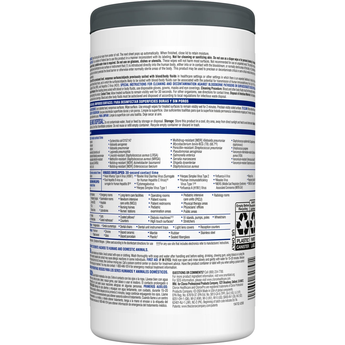 Clorox Healthcare® VersaSure® Cleaner Disinfectant Wipes, Canister