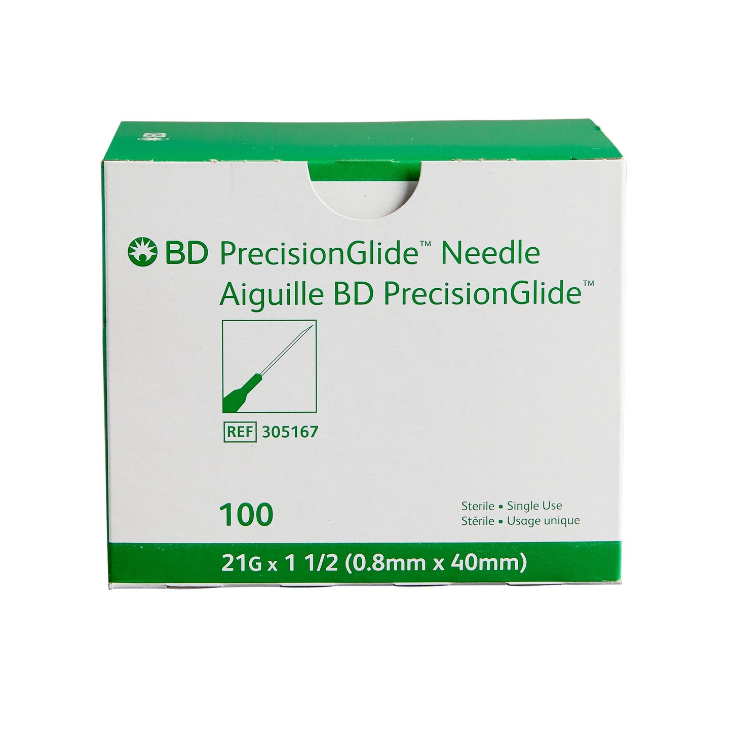 BD 305167 PrecisionGlide™ Hypodermic Needle, 21 Gauge, 1.5 Inch Length
