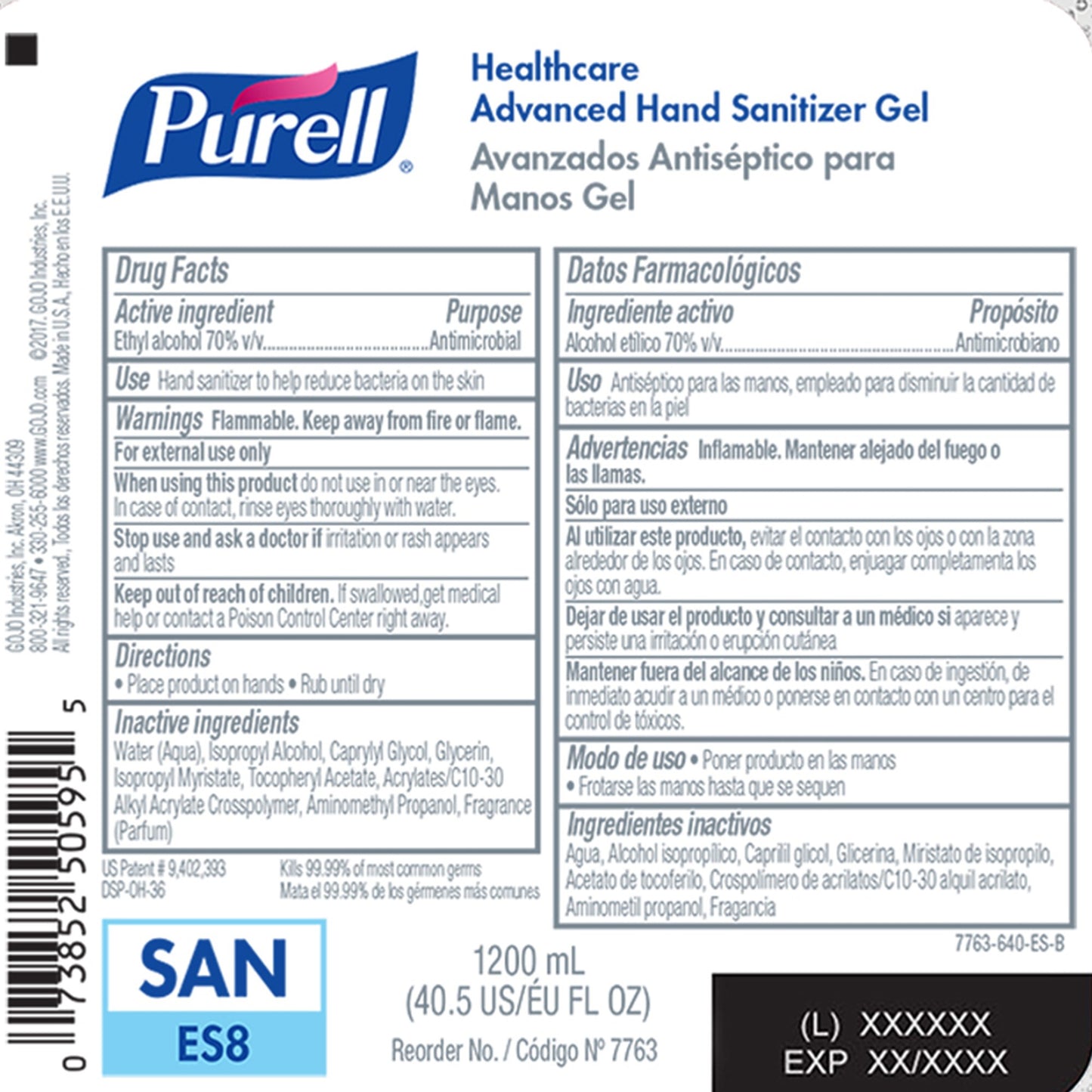 Purell® Healthcare Advanced Hand Sanitizer Gel Refill for ES8 Dispenser, 1200 mL