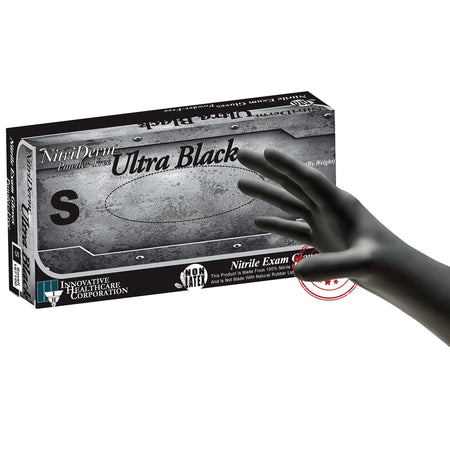 Innovative Healthcare 187100 NitriDerm Ultra Black Nitrile Exam Glove, Small, Black