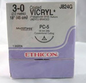 Ethicon J824G Coated Vicryl Polyglactin 910 Absorbable Suture with Needle