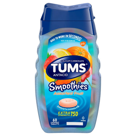 Glaxo Consumer Products 30766739287 Tums Smoothies Extra Strength 750 Antacid Chewable Tablets, Assorted Fruit
