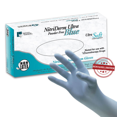 Innovative Healthcare 157200 NitriDerm Ultra Blue Nitrile Exam Glove, Medium, Light Blue