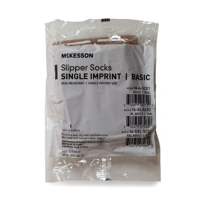 Slipper Socks McKesson Unisex Adult X-Large Double Tread Single Patient Use Tan
