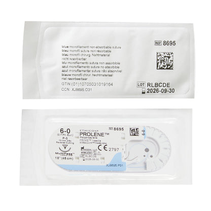 Ethicon Nonabsorbable Suture with Needle Prolene™ Polypropylene P-3 3/8 Circle Precision Reverse Cutting Needle Size 6-0 Monofilament