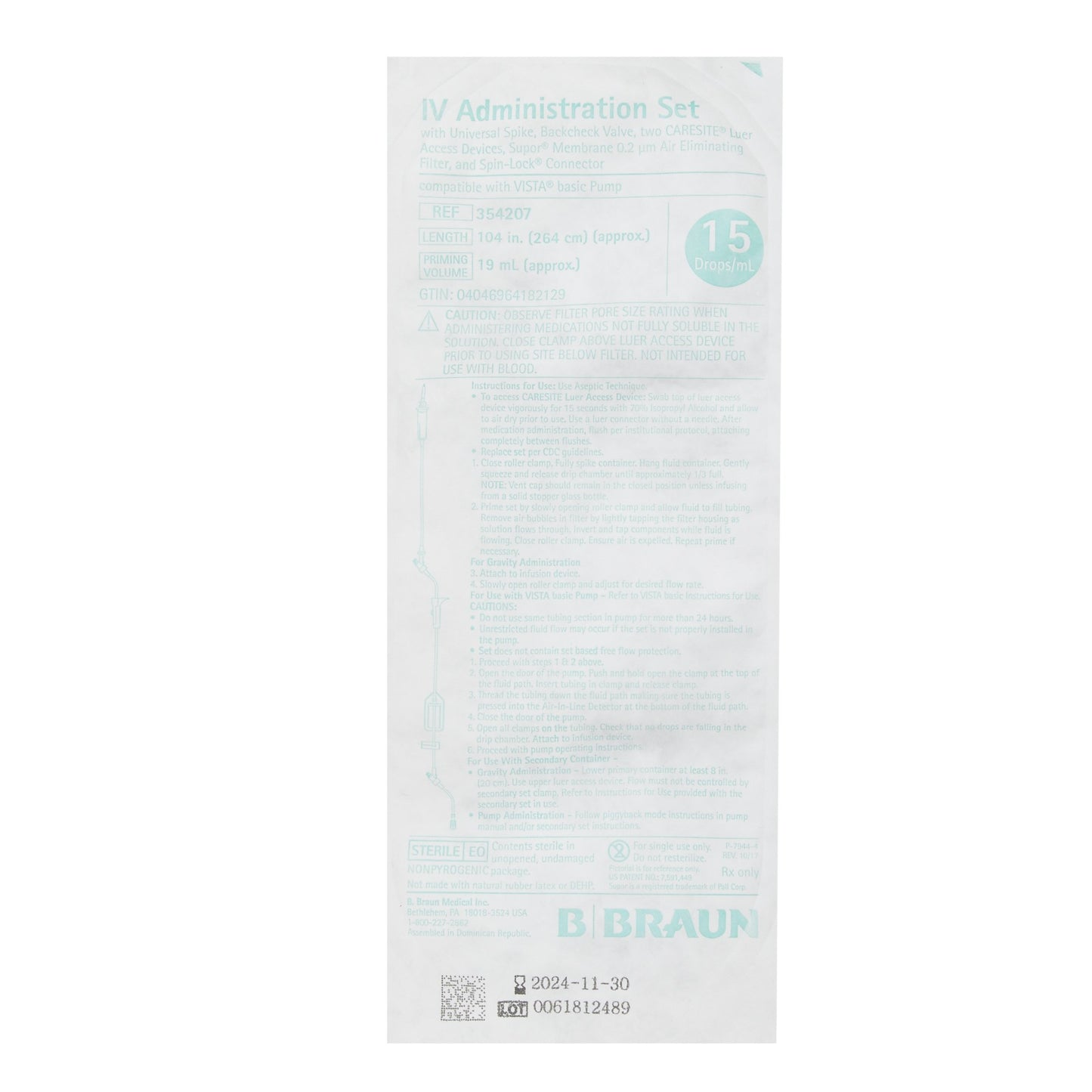 Primary IV Administration Set Caresite® Gravity 2 Ports 15 Drops / mL Drip Rate 0.2 Micron Filter 104 Inch Tubing Solution Without Flow Regulator