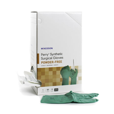 McKesson 20-2555N Perry Performance Plus Polychloroprene Surgical Glove, Size 5.5, Green