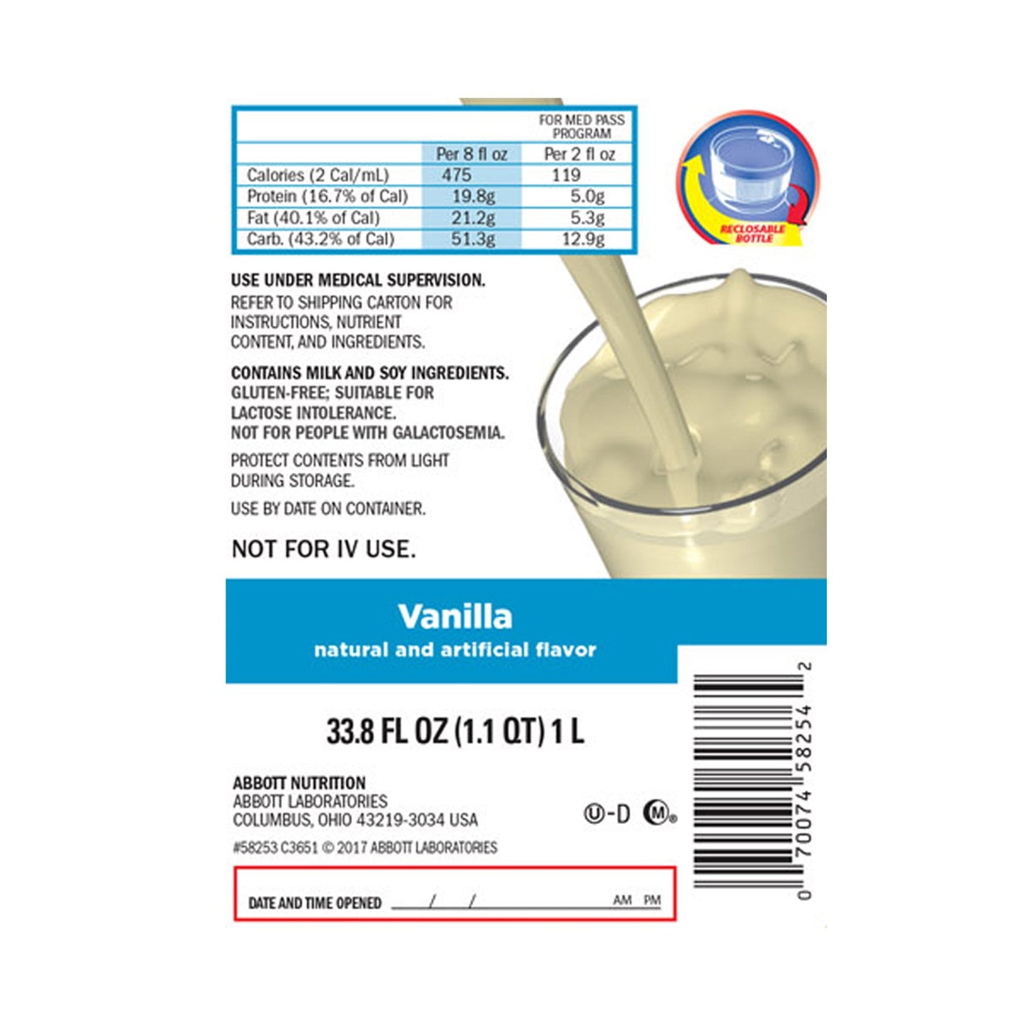 Hi-Cal® Vanilla Oral Supplement, Ideal for Med Pass Program, 1 liter bottle