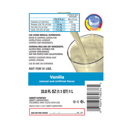 Hi-Cal® Vanilla Oral Supplement, Ideal for Med Pass Program, 1 liter bottle