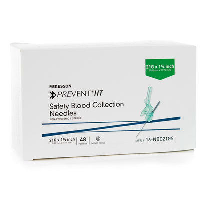 McKesson Prevent® HT Blood Collection Needle 21 Gauge 1-1/4 Inch Needle Length Safety Needle Without Tubing Sterile