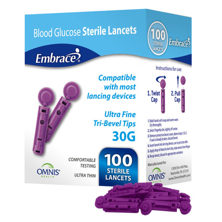 Omnis Health SHN02GM0123 Embrace Safety Lancets, 30 Gauge