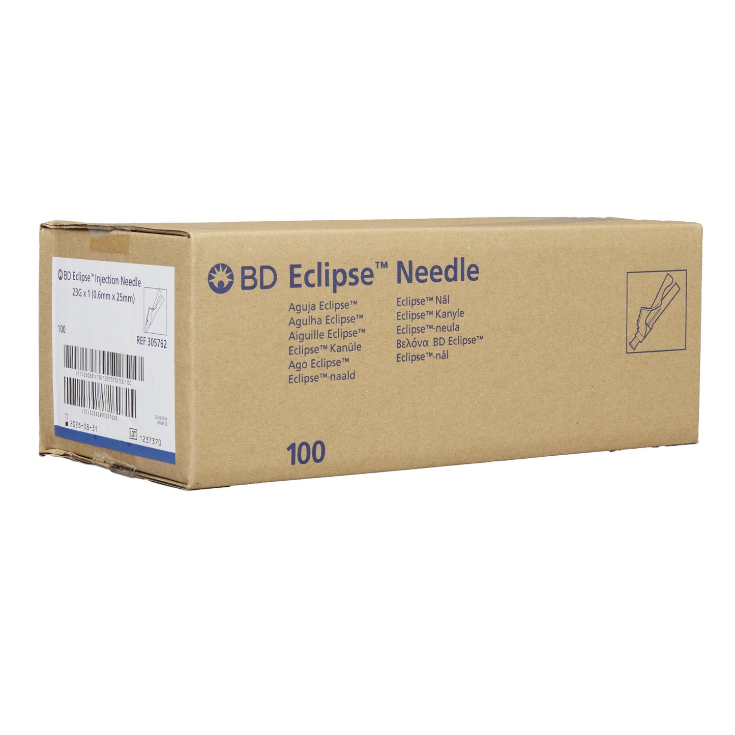 BD 305762 Safety Hypodermic Needle Eclipse™ 1 Inch Length 23 Gauge Thin Wall Hinged Safety Needle