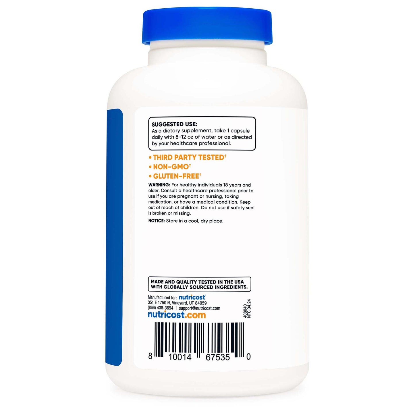Dietary Supplement nutricost® Acetyl L-Cysteine NAC 600 mg Strength Capsule 180 Per Bottle