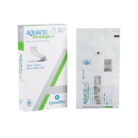 In stock ConvaTec 422301 AQUACEL Ag Advantage 1cm x 45cm ribbon dressings ready for delivery from Lexicon Medical Supply in Tucson, AZ.