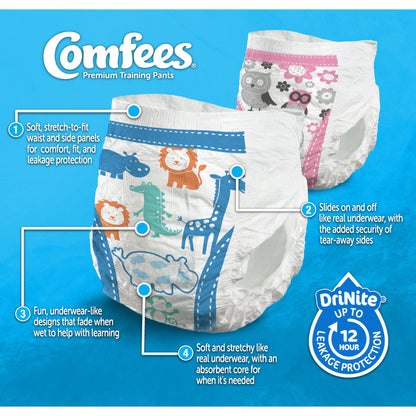 Female Toddler Training Pants Comfees® Pull On with Tear Away Seams Size 3T to 4T Disposable Moderate Absorbency