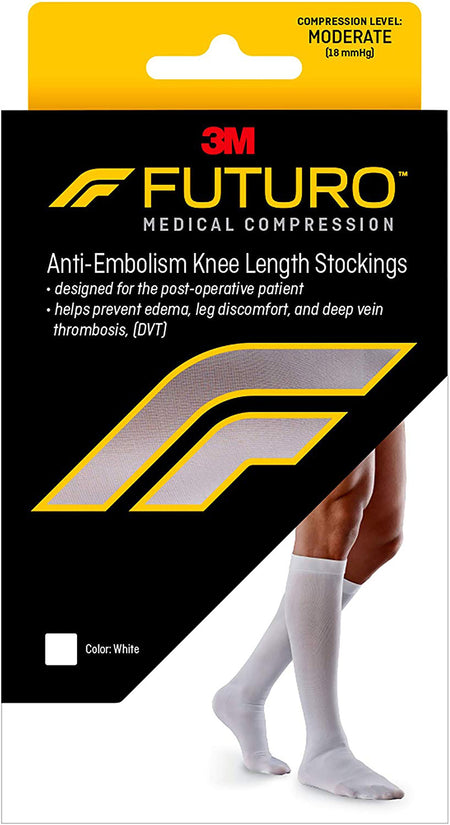 3M 71057EN Futuro Anti-Embolism Stockings, Knee-High, Closed-Toe, Large/Regular, White