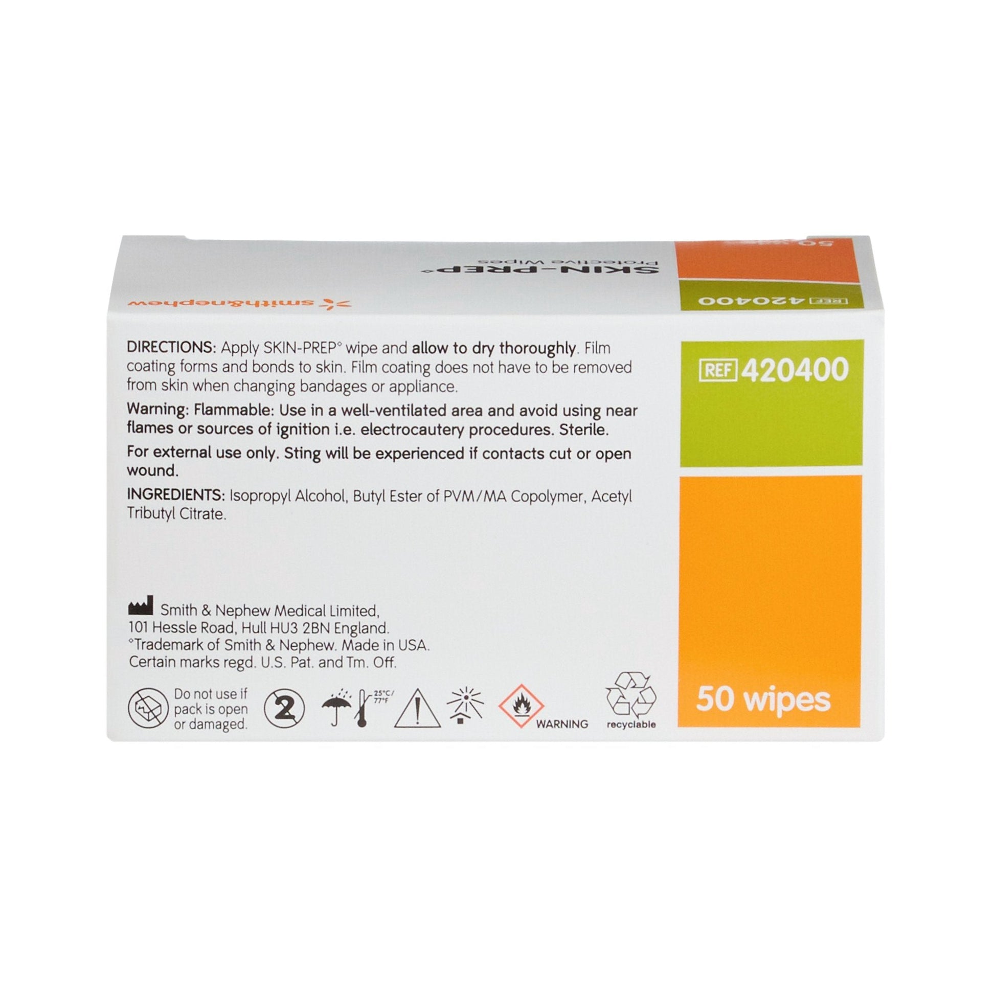 Box of Smith & Nephew Skin Prep wipes with directions and branding.