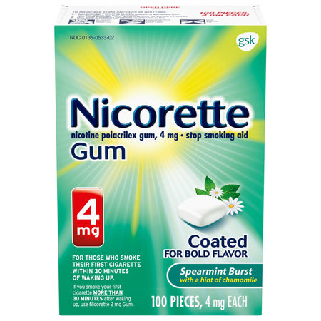 Glaxo Consumer Products 135053302 Nicorette Stop Smoking Aid Gum 4 mg Spearmint Burst with a Hint of Chamomile