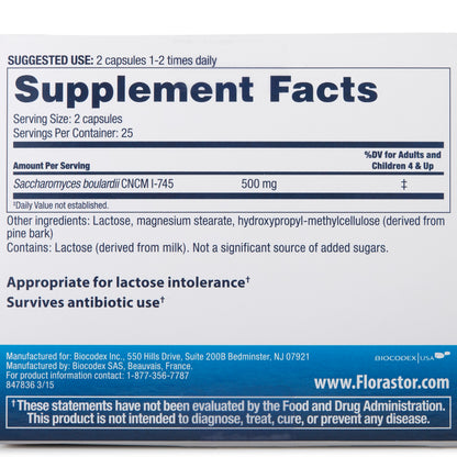 Florastor® Dual Action Probiotic Vegetarian Capsules