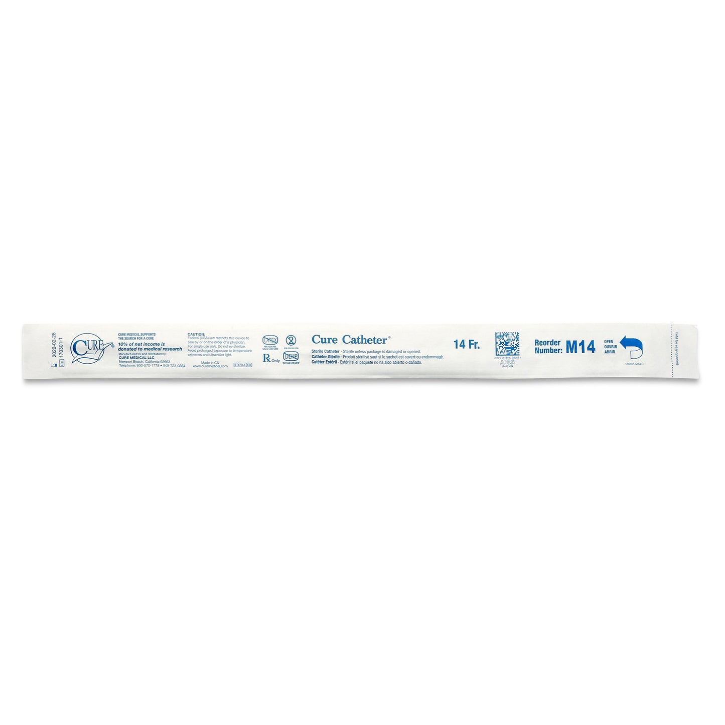 Cure Catheter™ Male Intermittent Catheter, 14 Fr., Straight M14